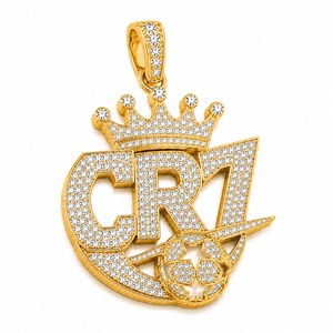 Collar Deportivo de Lujo Personalizado con Colgante de Corona de Fútbol, Oro Amarillo de 18K, Diamante Cultivado en Laboratorio, Número 7, Estilo Iced Out, Venta al Por Mayor - Product Image 6