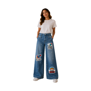 Jeans de Mezclilla para Mujer al por Mayor, con Bordado de Lentejuelas Personalizado para el Regreso a Clases, Pantalones de Mezclilla Casuales de Corte Recto para Usar en Todas las Temporadas - Product Image 1