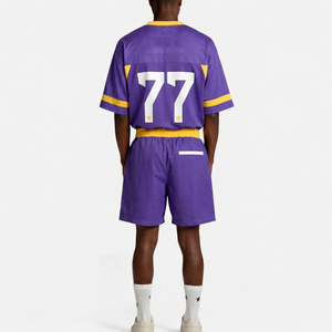 ชุดเสื้อฟุตบอลอเมริกันตาข่ายสีม่วงแบบยูนิเซ็กซ์สั่งทำพิเศษ ระบายอากาศได้ดี ผลิตจากโพลีเอสเตอร์ ชุดยูนิฟอร์มทีม รับผลิตแบบ OEM แบรนด์ส่วนตัว ผู้ผลิตจำนวนมาก สหรัฐอเมริกา - Product Image 5