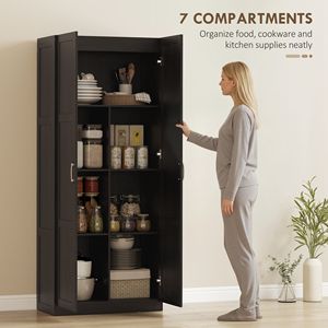 Armadio dispensa da cucina in MDF marrone scuro e alluminio, stile rustico, alto 180 cm, con cerniere soft-close e ripiani regolabili - Product Image 4
