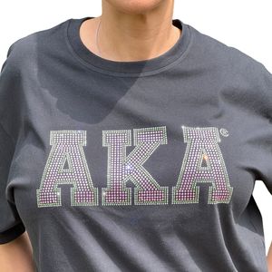 T-shirt gris à lettres en strass pour femme, décontracté, à manches courtes, haut tendance, vêtement graphique, tenue quotidienne - Product Image 1