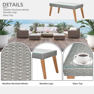 Set di 4 pezzi di mobili da esterno in legno di Acacia Rattan in resina con cuscini morbidi sedie da tavolo grigiore per balcone sul retro - Product Image 5