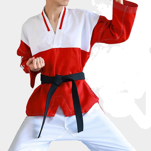 <b>Hot</b> Sale Taekwondo Uniform <b>Red</b> White Color Blocked Unisex Adult Training Wear Breathable Comfortable Durable Polyester/Cotton - Product Image 2
