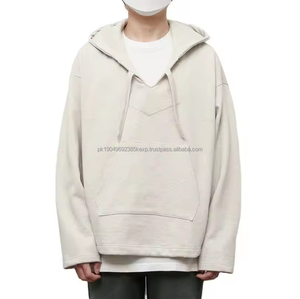 Sweat-shirt à capuche oversize en coton lourd, col en V, court, vintage, pour hommes - Product Image 1