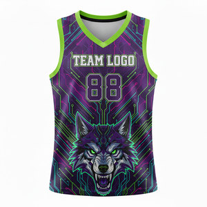 Maillot de basket-ball pour homme sur mesure, été, 100% polyester, tissu respirant, broderie 3D, manches courtes, col rond/col en V, élastique - Product Image 1