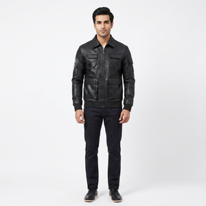 Veste en cuir de mouton véritable vintage respirante, design personnalisé, très vendue, noire, classique, tendance, pour homme - Product Image 5