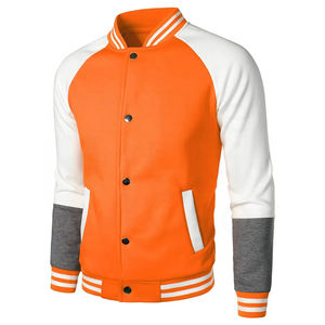 Nouveau Orange blanc collège Baseball Varsity veste hommes femmes 100% coton avant Stand Style vêtements de sport d'hiver - Product Image 1