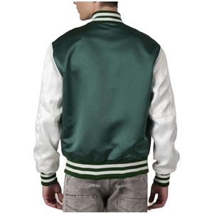 Men's Zipper-<b>Up</b> Varsity Jacket with Embroidered Chest Logo Retro Design Oversized Fit Polyester/Cotton - Product Image 4