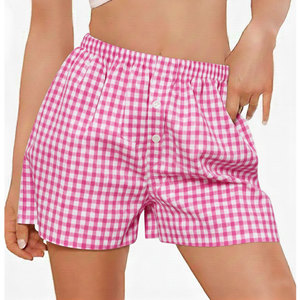 Shorts Casuales de Verano para Mujer, Cintura Media Elástica, Sólidos, Transpirables, 100% Algodón Ecológico, Impermeables, con Estampado de Guingán - Product Image 3