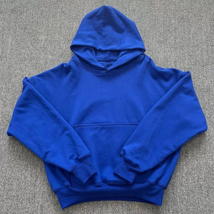 เสื้อฮู้ดโอเวอร์ไซส์ผู้ชาย สีน้ำตาลล้วน ผ้าเฟรนช์เทอร์รี่ สวมใส่สบายๆ ในฤดูใบไม้ร่วง แบบถัก ย้อมสีเรียบๆ ทรงปกติ ไม่บุซับใน - Product Image 4