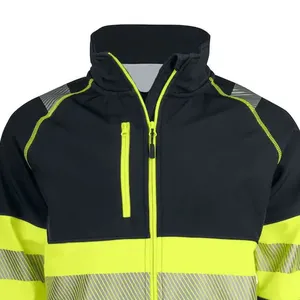 Men's <b>Waterproof</b> Softshell Hi Vis <b>Work</b> Jacket Outdoor Safety Hooded Zipper Construction with Reflective Workshop Features - Product Image 3