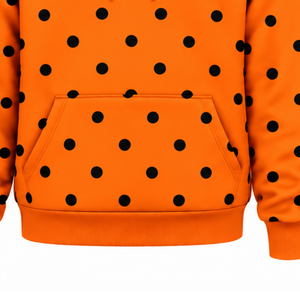 Sudadera con Capucha para Mujer, Color Naranja Brillante con Puntos Negros, Estilo Holgado, Manga Larga, con Cordón Ajustable y Bolsillo Tipo Canguro, Informal - Product Image 5