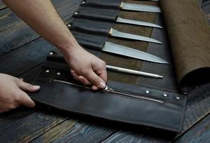 Sac de transport pour couteau de chef professionnel en cuir véritable robuste, léger et portable, pochette de rangement multi-outils pour voyage, 8-11 - Product Image 3