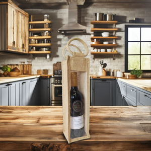 Bolsas de regalo para botellas hechas de yute con asa de algodón, bolsas personalizables para regalar y empaquetar - Product Image 1