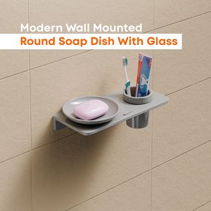 Dual Tier Round Soap Holder Wall Mount Glass <b>Tray</b> Metal Frame Heavy Duty Double Soap Dish Bathroom Storage Organizer Set - Product Image 2