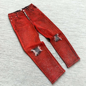 Wholesale Lightweight Casual Canvas Faded <b>Jeans</b> Stretch <b>Men</b> Pants Mid Waist Urban Streetwear Custom Logo - Product Image 5