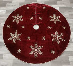 White <b>Christmas</b> <b>Tree</b> Skirt with Sequin <b>Trees</b> and Snowflake Embellishments Scalloped Edge Decorative Holiday Base Cover - Product Image 5