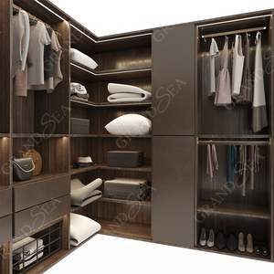 צבע חום כל הבית עיצוב מודרני מותאם אישית מלתחה עץ עם מראה דלת הזזה חדר שינה ארונות ארון בגדים - Product Image 4