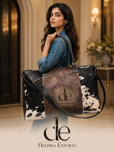 Hand Tooled Carving Real Cowhide Leather Luggage Bags Handmade Bag Unisex Travel Bag <b>Big</b> Size Hair on Hide <b>Handbag</b> Multi Use - Product Image 6