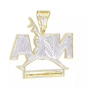 Colgante de Plata 925 Bañado en Oro con Circonitas Blancas, Letra Personalizada, Joyería Hip Hop - Product Image 2