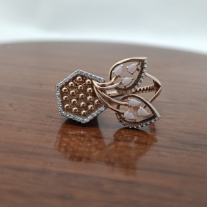 Namivaa 18K Rose <b>Gold</b> Diamond Leaf Floral <b>Ring</b> White Enamel Cluster Luxury Women Wedding Party High Polish Gift Design - Product Image 2