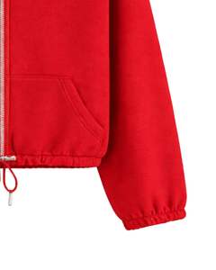 Sudadera corta de forro polar gris carbón con cremallera completa para mujer, cuello polo, bolsillos delanteros, cordón ajustable, estilo casual y cálido para la calle - Product Image 6