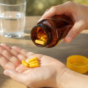 Flacon pharmaceutique en plastique PET rond ambré de 150 ml avec bouchon à vis côtelé pour capsules et comprimés, fabriqué au Vietnam - Product Image 3