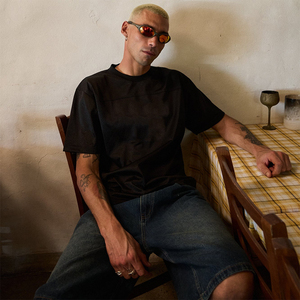 เสื้อยืดแฟนคลับแบบกำหนดเองได้ สีดำ คอกลม ผ้าตาข่ายระบายอากาศ เสื้อครอปทรงบ็อกซี่ เสื้อเจอร์ซีย์ฟุตบอล สำหรับผู้ใหญ่ - Product Image 5