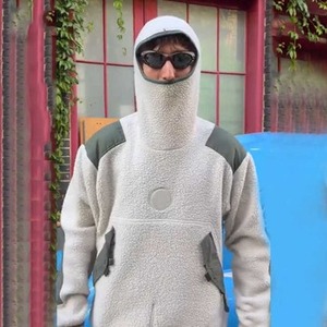 Sudadera con capucha de forro polar grueso y cálido para invierno, con bloques de color, bolsillo personalizado y estilo ninja, venta al por mayor - Product Image 4