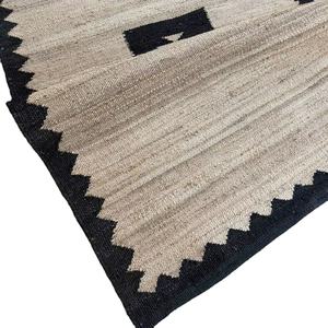 Alfombra de Yute Tejida a Mano, Estilo Tribal Moderno, Color Beige Natural y Negro, Geométrica, Ecológica, para el Hogar, Pasillo, Estilo Boho, Rústico - Product Image 1