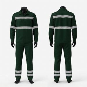 Ensemble de combinaisons de travail en coton premium 280 GSM, vert foncé, avec bande réfléchissante, respirant, coupe-vent, certifié CE, logo personnalisé, unisexe, sécurité - Product Image 1