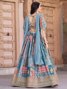 Conjunto de Lehenga Choli con Estampado Floral Azul, Traje Étnico para Boda, Vestido de Fiesta para Mujer - Product Image 2