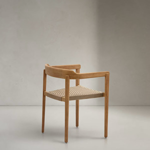 Scandinavian Teak Wood <b>Garden</b> Chair With Woven Seat Tapered Legs Outdoor Furniture Durable Wood Frame - Vape - Product Image 3