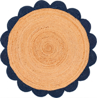 Handgefertigter Natürlicher Runder Jute-Teppich Marineblau mit Gewelltem Rand Geflochtener Teppich Boho Farmhaus Wohnzimmer-Teppich