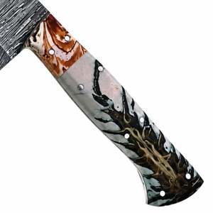 Cuchillo de Chef de Damasco Texturizado con Mango Marmoleado Negro, Gris y Marrón y Hoja con Patrón Plateado para Cortar en la Cocina y Preparar Alimentos - Product Image 2