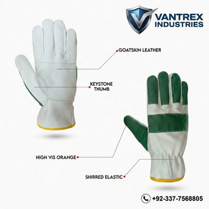 Gants de sécurité en cuir blanc avec paume et poignets verts, non doublés, pour usage extérieur - Product Image 2