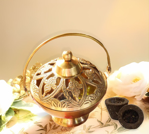 Quemador de Incienso de Latón, Dhoop Dani, Difusor de Aromaterapia Metálico para Hogar, Oficina, Templo - Product Image 1
