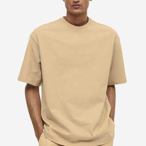 เสื้อยืดคอกลมสีเบจเรียบง่ายทรงโอเวอร์ไซส์ แขนสั้น ทรงหลวม สไตล์เบสิค รับสกรีนโลโก้ ผลิตตามแบบ OEM ODM ขายส่งเสื้อผ้า - Product Image 6