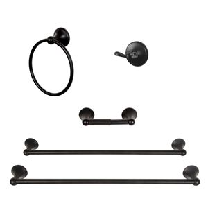 Ensemble moderne de 5 accessoires de salle de bain en acier inoxydable - Kit d'accessoires de bain mural noir mat - Product Image 1