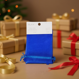 Sacchetti regalo in organza Ilan 9x12 cm 6 pezzi colore blu per regali - Product Image 2