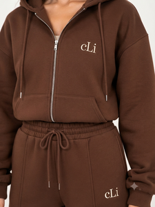 Front Zip <b>Jacket</b> Women's Drop Shoulder Hoodies Loose Fit Matching Sweatpants with <b>Straight</b> Piping Detail Custom Winter Tracksuit - Product Image 3