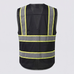 Gilet de sécurité haute visibilité imperméable noir |   Gilet de travail réfléchissant auto-adhésif |   Vêtements de sécurité en polyester sur mesure OEM - Product Image 3