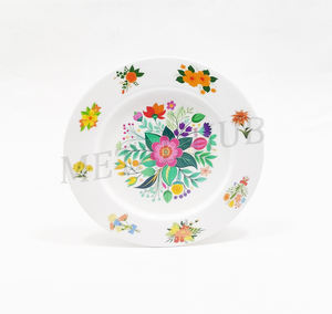 Assiette de table ronde en acier inoxydable avec motif floral coloré en émail, assiette décorative pour la table - Product Image 1