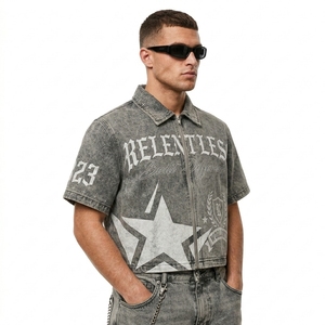 Chaqueta de Mezclilla Lavada 100% Algodón Personalizada para Hombre, Estampado Personalizado, Manga Corta, Cierre de Cremallera Frontal, Estilo Urbano, Verano, Otoño, Invierno - Product Image 2