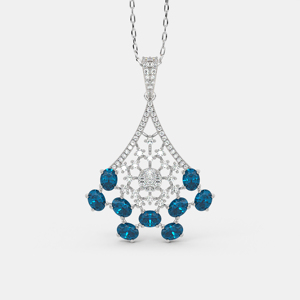 Collar de Lujo para Mujer con Colgante de Plata 925 Chapado en Rodio, con Gemas Azules y Detalles de Diamantes, Diseño de Flor y Cadena de Serpiente - Product Image 3