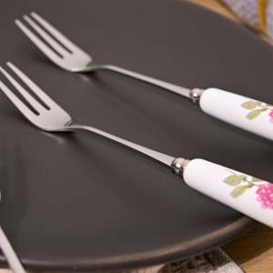 Chic Eco-Friendly Luxury Ceramic Ruffled Pink Dinner <b>Forks</b> Set of 2 Made From Wood - Product Image 3
