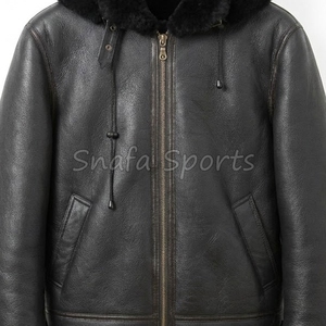 Leather <b>fur</b> Men's Sheepskin Real Leather Jacket Coat Bomber Flying Shearling Zipper Closure Moto & Biker Jackets - Product Image 3
