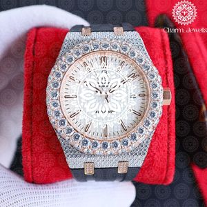 Montre Tonneau pour Homme en Acier Inoxydable ICED OUT 42mm, Lunette Diamantée, Verre Saphir, Quartz Analogique, Luxe Tendance, Fermoir Pliant - Product Image 4