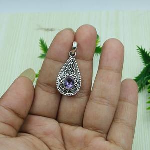 Colgante de Plata de Ley 925 con Amatista en Forma de Lágrima, Hecho a Mano, Filigrana Vintage, Joyería con Gema Púrpura, Regalo de Navidad para Mujer - Product Image 4