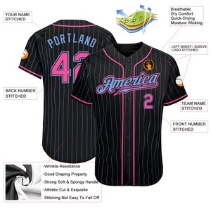 Anti-Bacterial Top Quality OMMiZ women Custom Black Light Blue Pinstripe Pink-Light Blue Authentic <b>Baseball</b> Jersey - Product Image 5